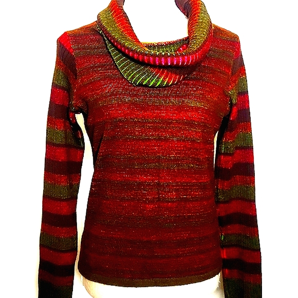 Merino wool cowl neck rainbow Italian knit vintage boho hippie sweater medium - Picture 1 of 11
